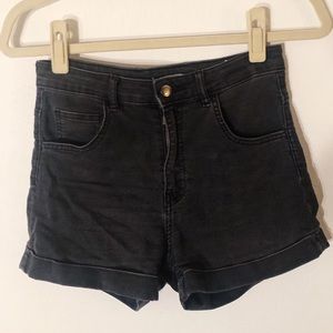 Washed Black denim shorts